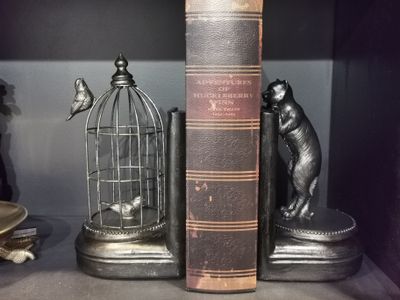 Serre Livres Cat and Birds Noir Argenté/Doré