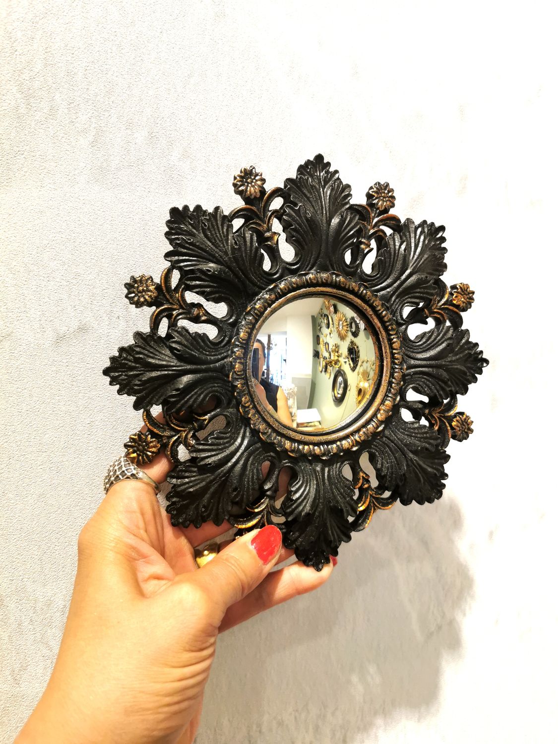 Miroir de Sorciere  Convexe Baroque Noir Patiné