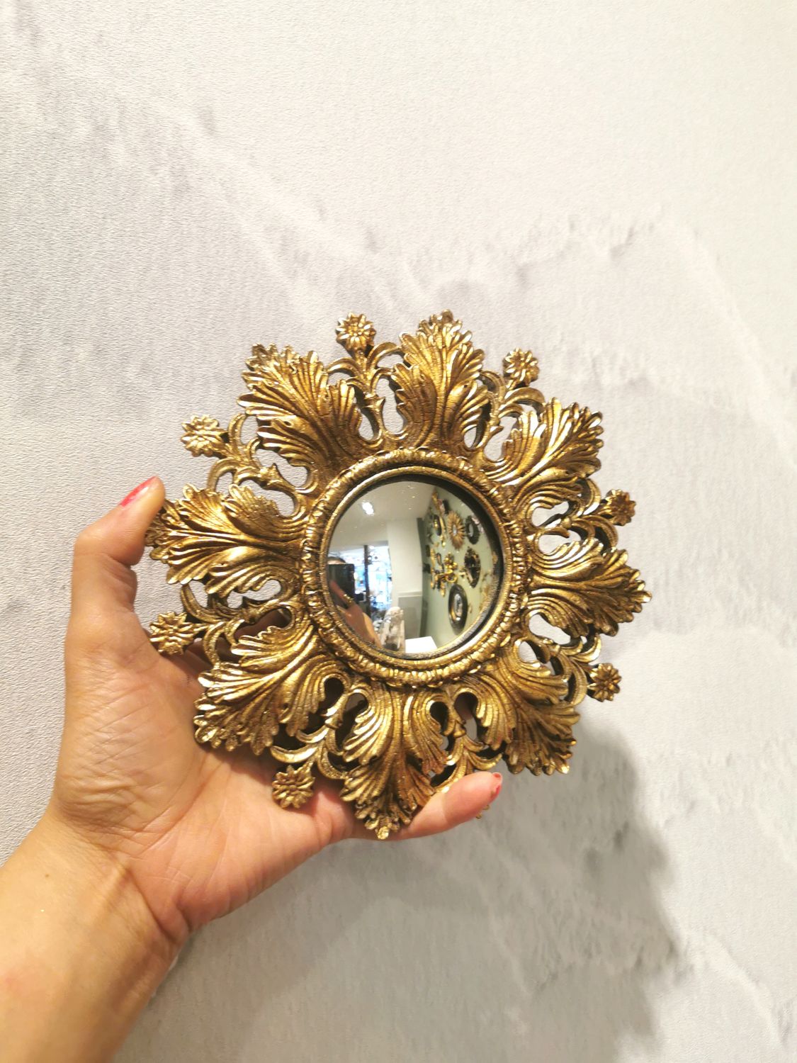 Miroir de Sorciere  Convexe Baroque Or Vieilli