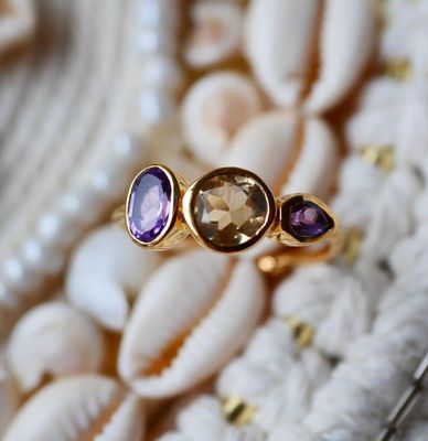 Bague Réglable Citrine Améthyste Bague Réglable Citrine Améthyste