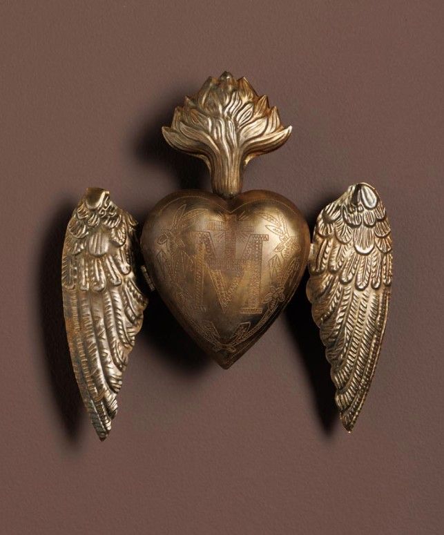 Ex Voto Coeur Sacré boite avec ailes Or Vielli Ex Voto Coeur Sacré boite avec ailes Or Vielli