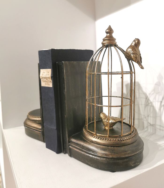 Serre Livres Cat and Birds Noir Argenté/Doré