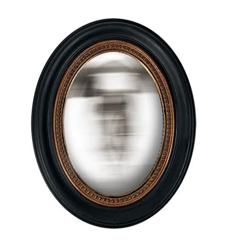 Miroir de Sorciere Convexe Ovale Perlé Noir et Or 24cm