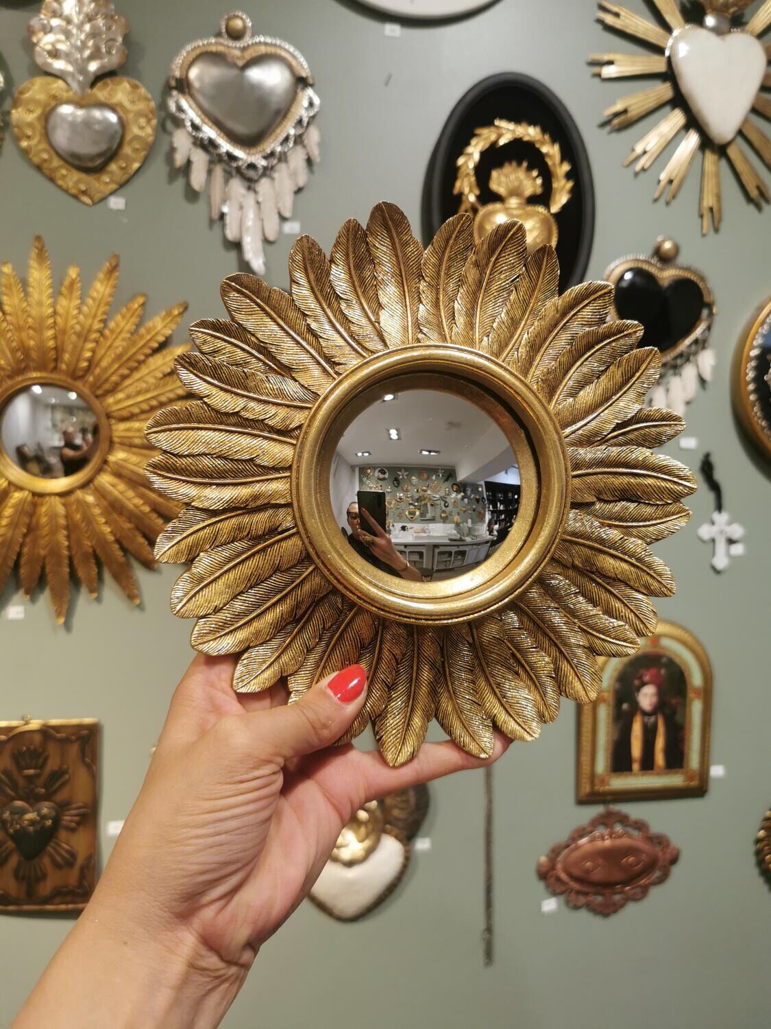 Miroir de Sorciere Convexe Plumes col Or