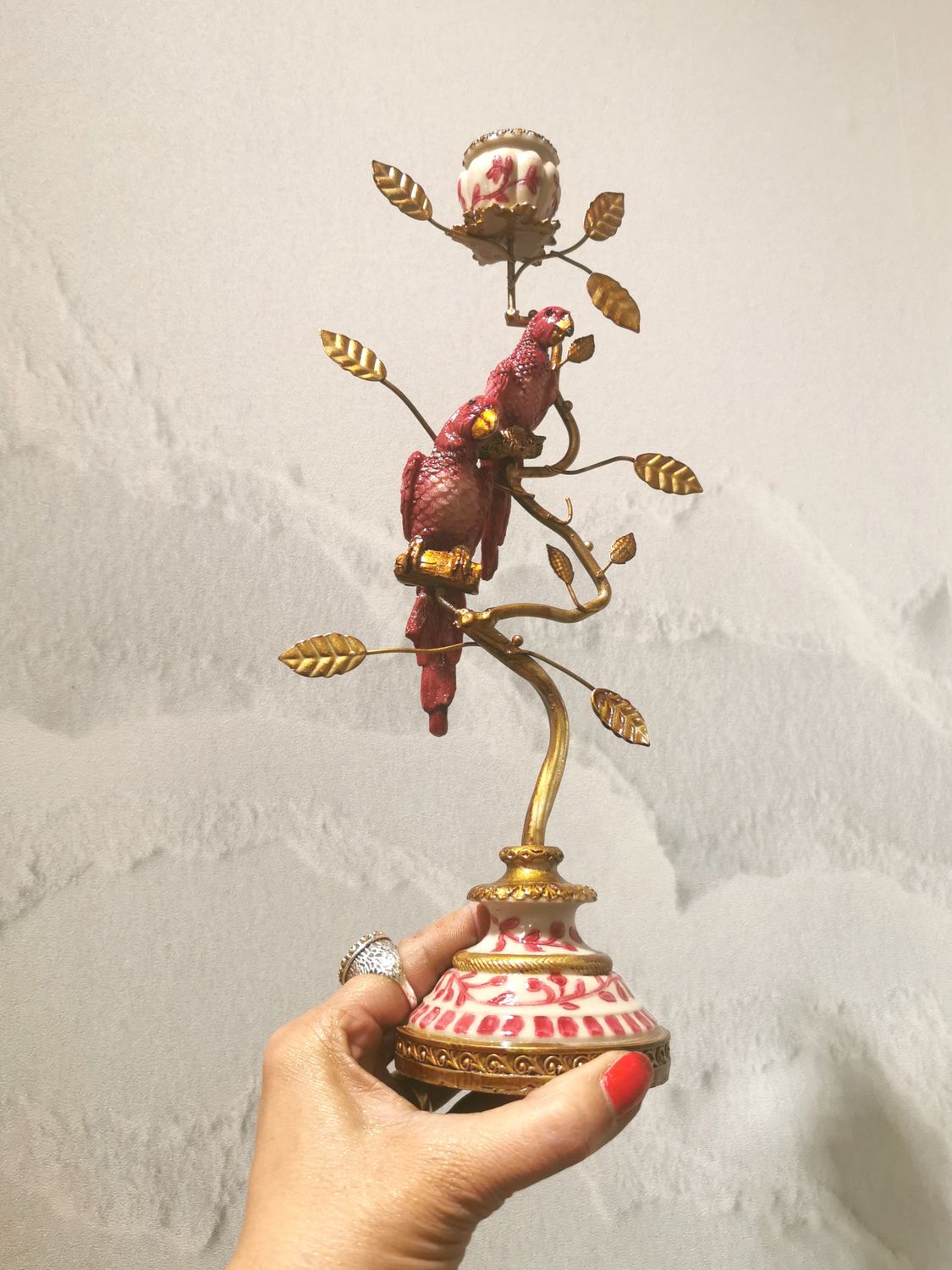 Bougeoir Perroquets Rouges/Bordeaux