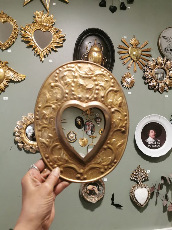 Miroir Plaque Metal Ex Voto Coeur Or Vieilli