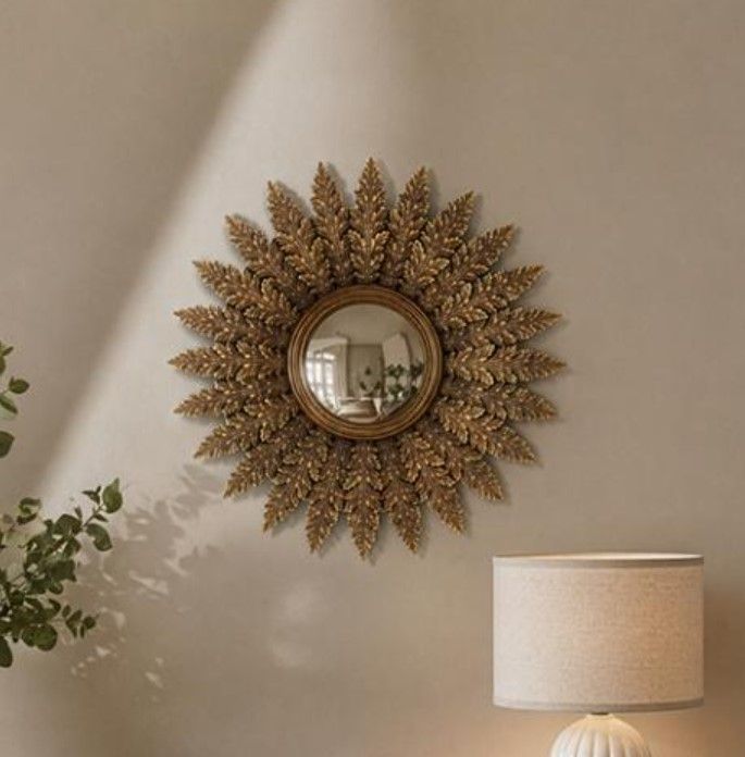 Grand Miroir de Sorciere Convexe Plumes col Or