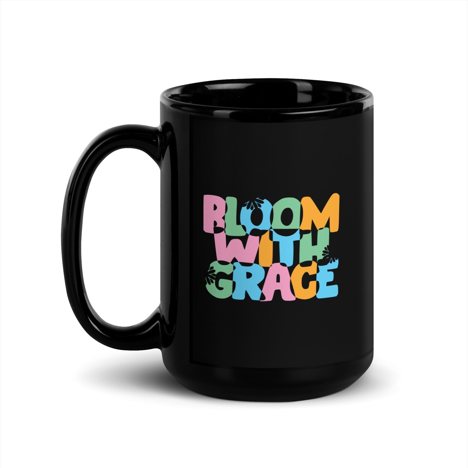 Bloom With Grace Black Glossy Mug