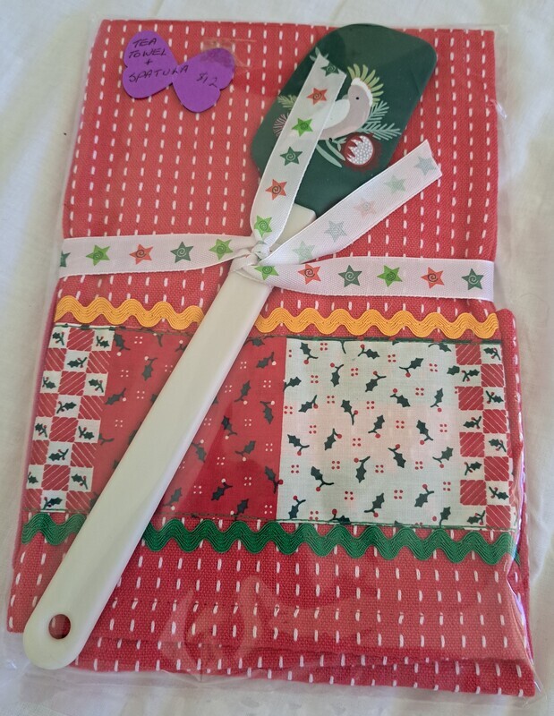 Christmas Tea Towel and Spatula with Cockatoo motif - Red