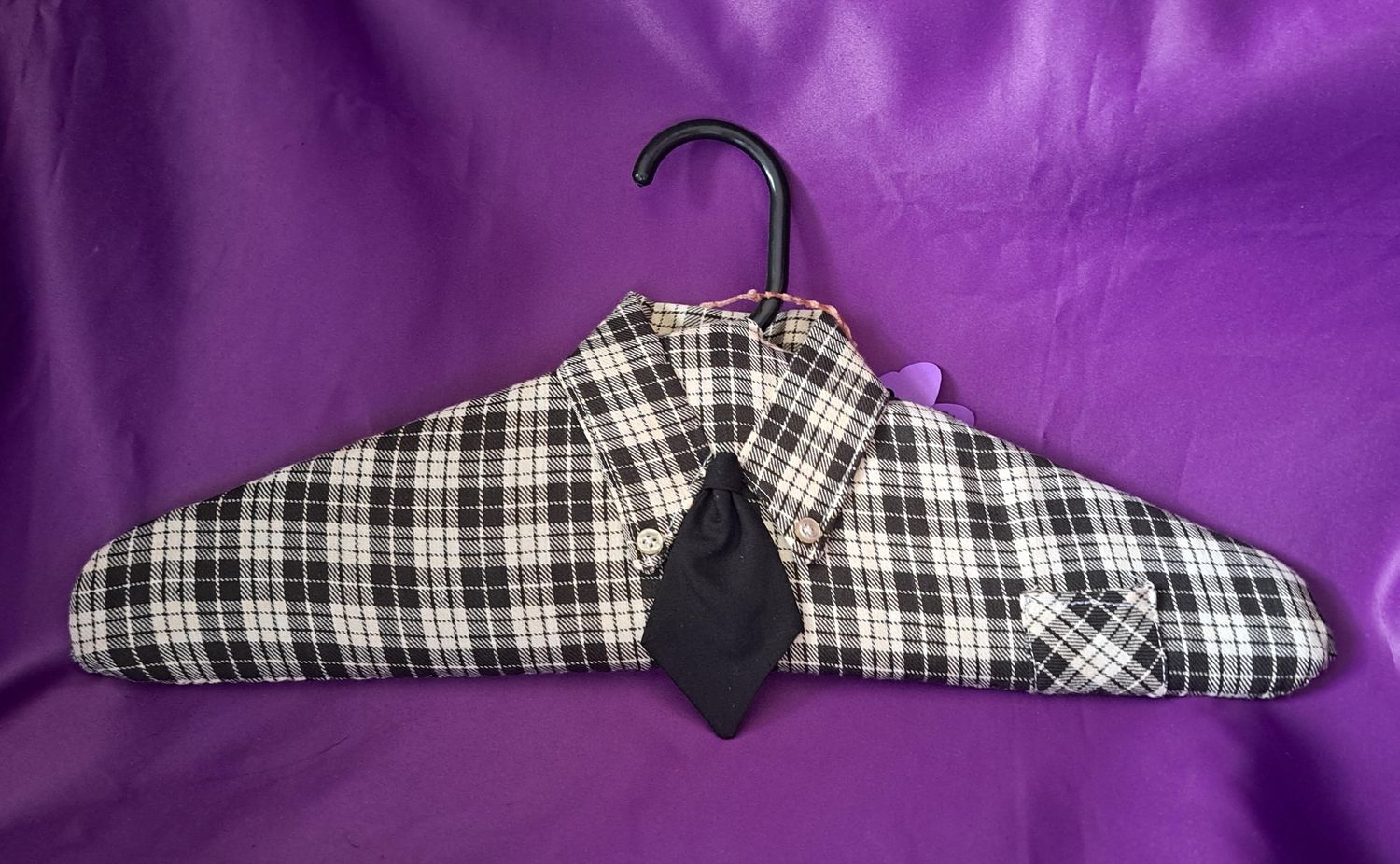 Coat hanger - Black checked with tie
