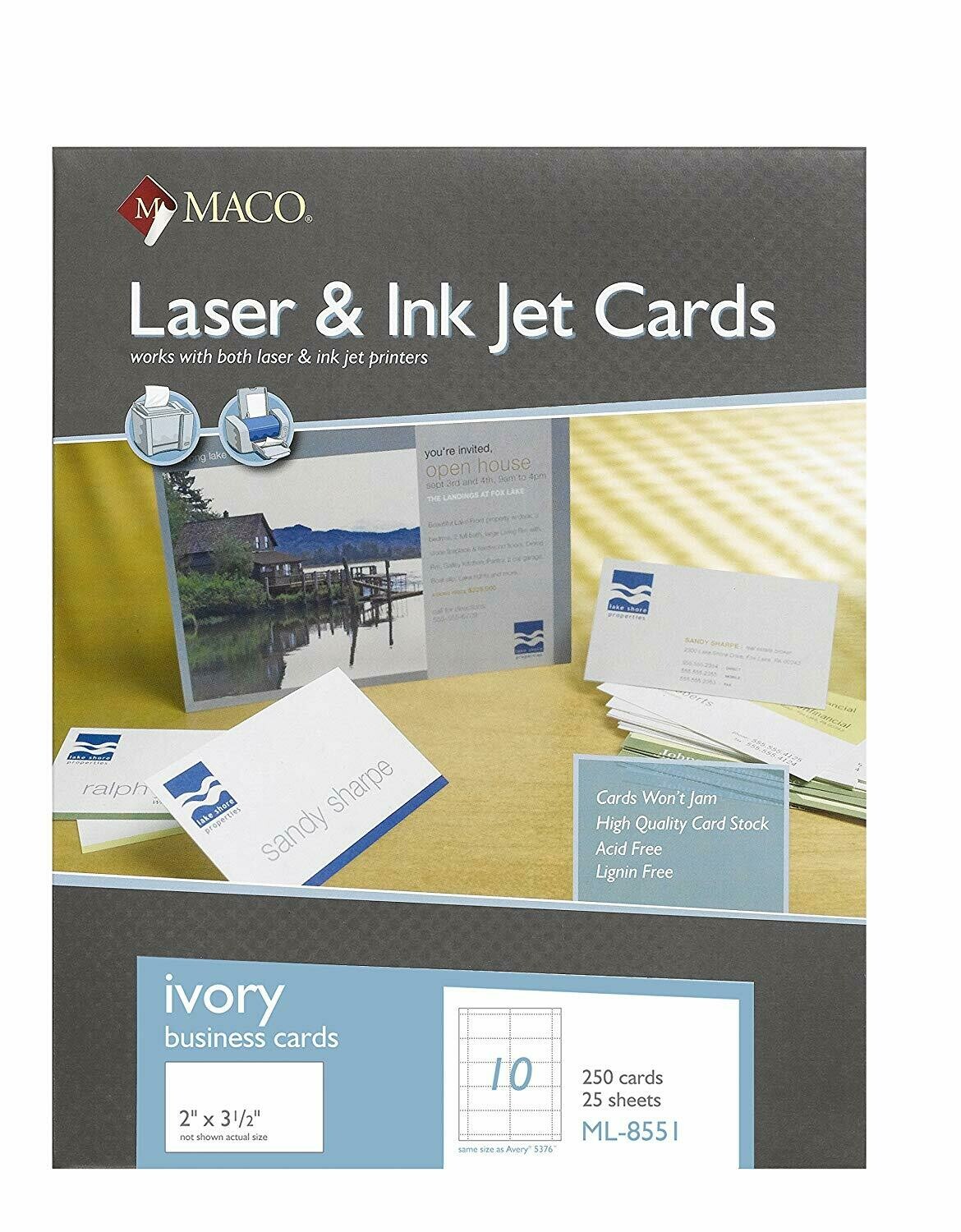 Maco / Laser/Ink Jet Ivory Business Cards, 2 x 31/2 Inches, 10 Per Sheet, 250 Per Box
