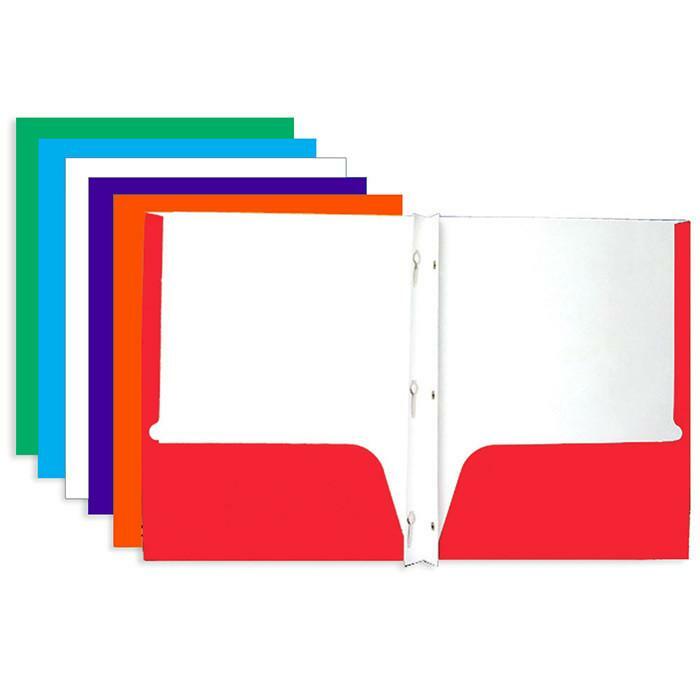Portfolios 2-PocketsLaminated Bright Glossy Color  with 3 Prong Fastener