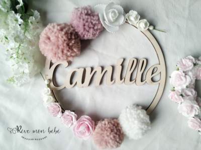 Couronne pompons/fleurs "Camille"