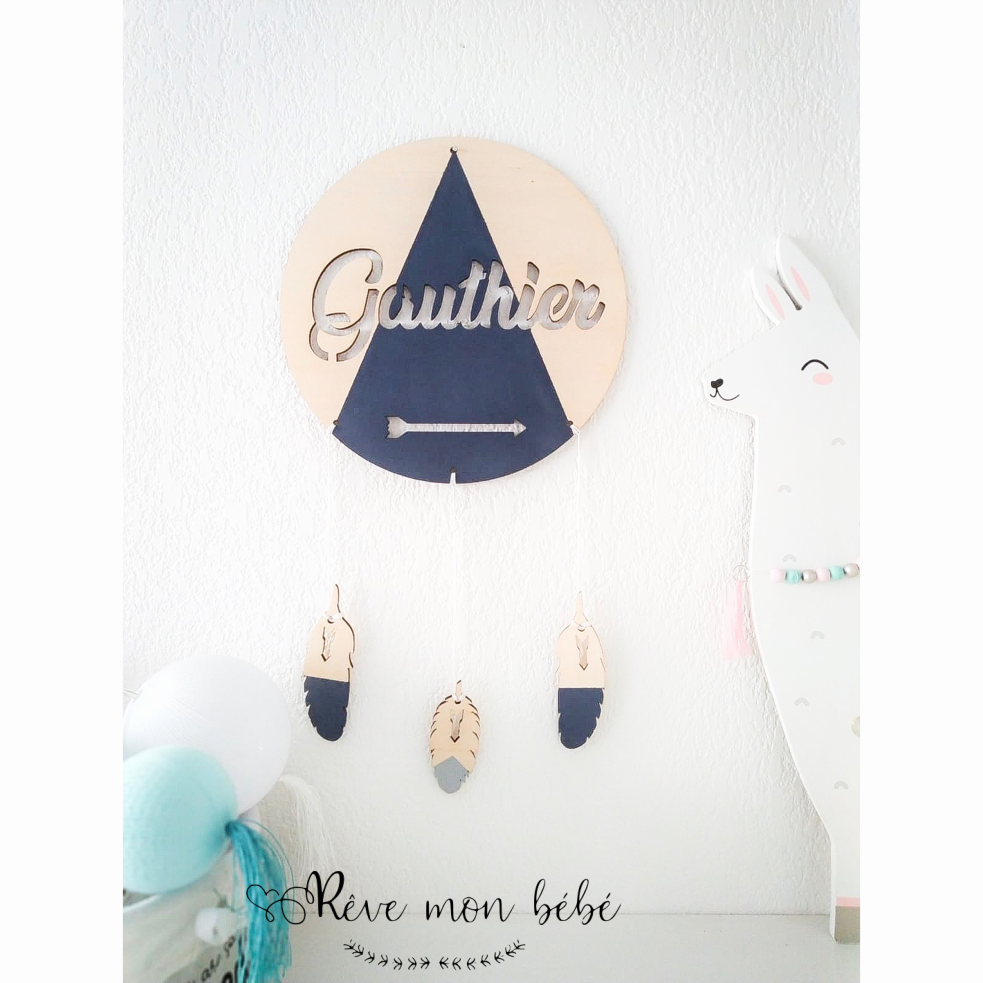 Attrape-rêves médaillon "Gabriel"/Bleu jeans et gris
