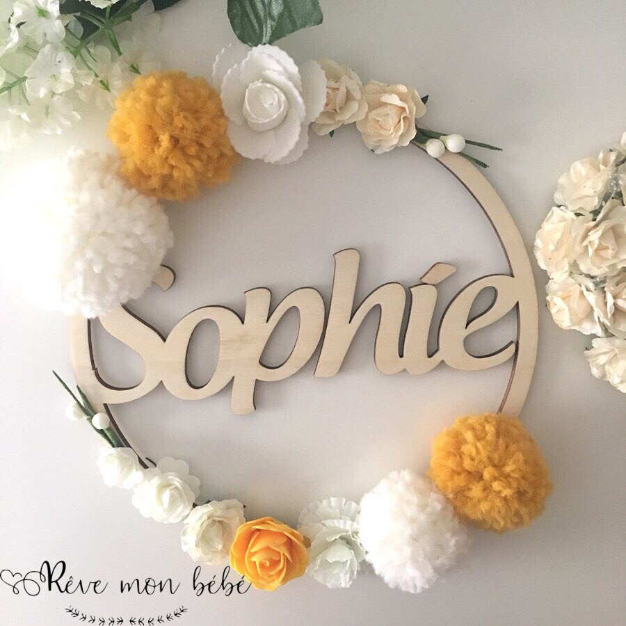 Couronne pompons/fleurs "Sophie"