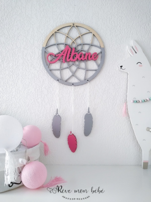 Attrape-rêves "Rosace"/ Gris et rose Attrape-rêves "Rosace"/ Gris et rose