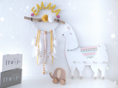 Attrape-rêves boho- Blanc/Moutarde/Rose Attrape-rêves boho- Blanc/Moutarde/Rose