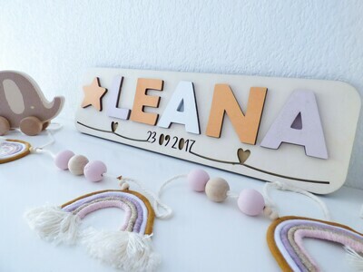 Puzzle prénom avec la date de naissance/Motif coeurs
Rose Erica pastel-Pêche-blanc