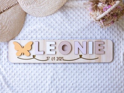 Puzzle prénom avec la date de naissance/Motif cœurs
Rose pastel-Blanc-Beige personnage