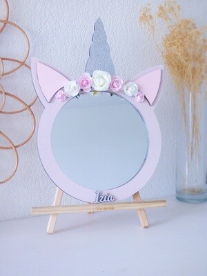 Miroir "licorne fleurie" rose pastel