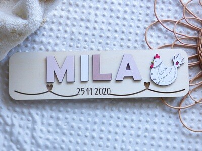 Puzzle prénom avec la date de naissance/Motif coeurs
Rose Erica pastel-Beige personnage-Blanc