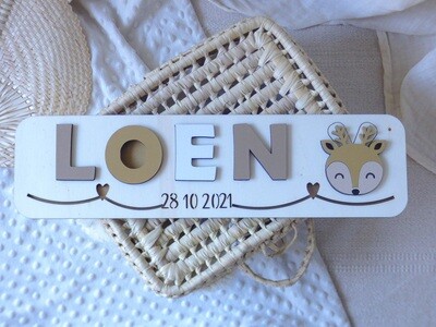 Puzzle prénom avec la date de naissance/Motif cœurs
Marron glacé-Beige brun-Blanc