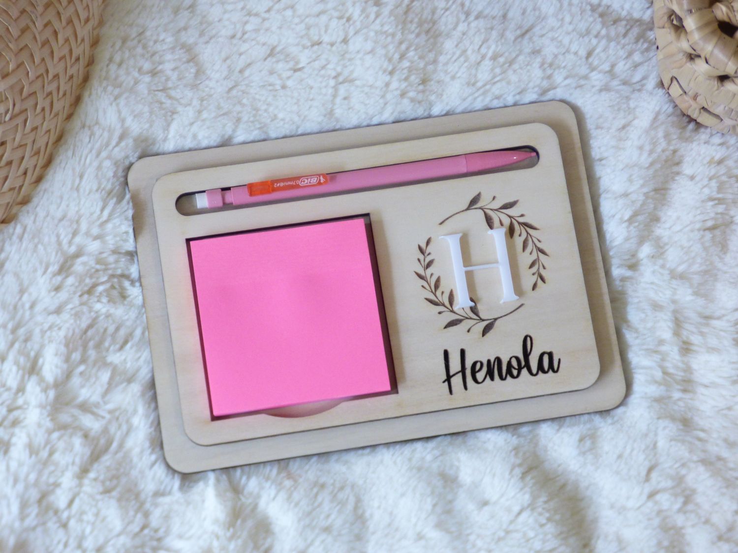 Support pour post-it&amp;stylo "Motif floral"-PERSONNALISABLE