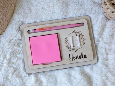 Support pour post-it&amp;stylo "Motif floral"-PERSONNALISABLE