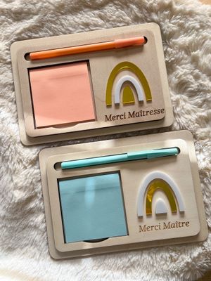 Support pour post-it&amp;stylo "Motif arc-en-ciel"-PERSONNALISABLE