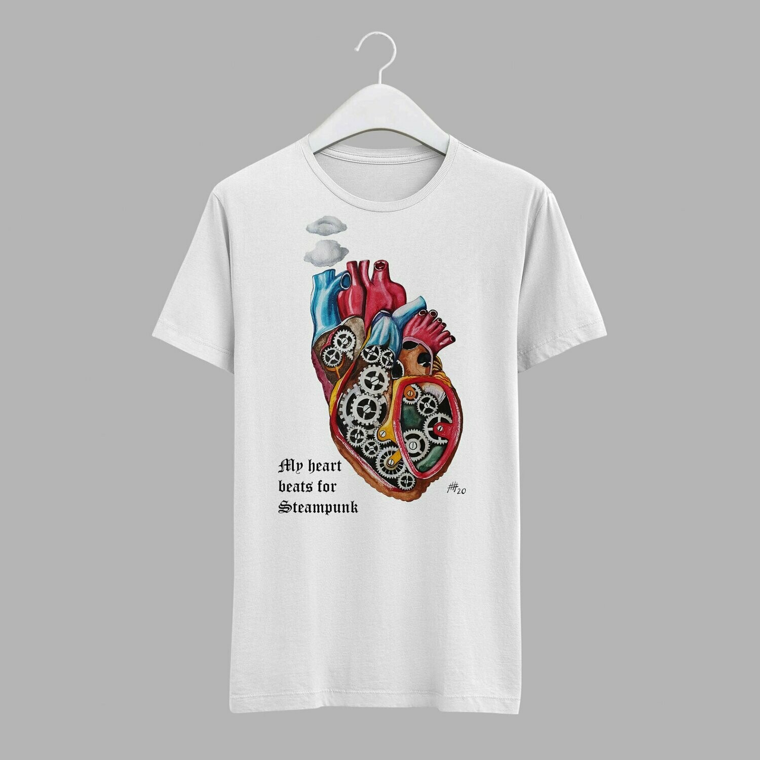 Steampunk T-Shirt: My heart beats for Steampunk, weiß