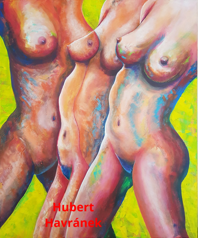 Hubert Havránek: Dreierakt, Acryl auf Leinwand 80 x 100 cm