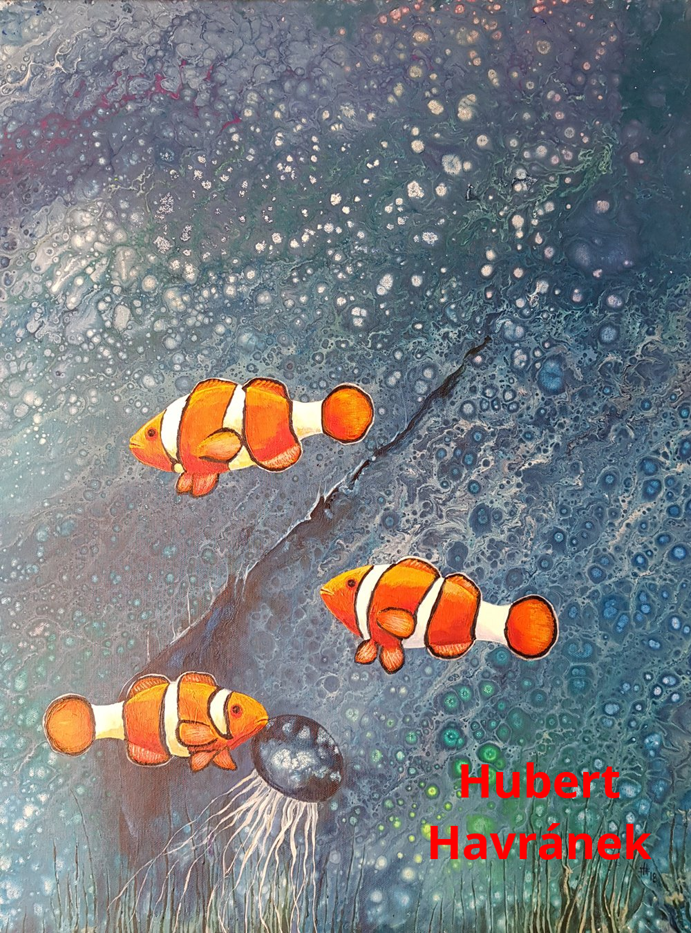 Hubert Havránek: Clownfische, Acryl auf Leinwand, 60 x 50 cm