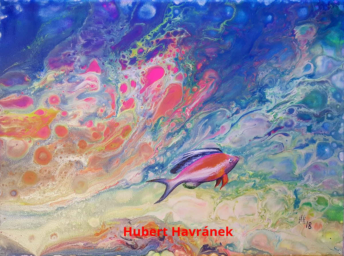 Hubert Havránek: Kleiner Kamfpfisch, Acryl auf Leinwand, 40 x 30 cm