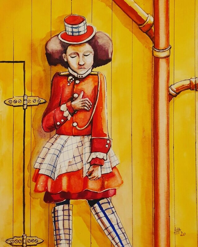 Hubert Havránek: Sad Steampunkgirl, Aquarell: 30 x 40 cm inkl. Passepartout 40 x 50 cm