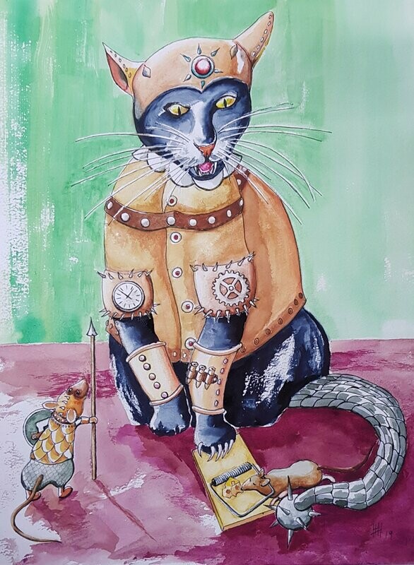 Hubert Havránek:  einer muss immer den Helden spielen, Aquarell: 42 x 56 cm inkl. Passepartout 50 x 70 cm