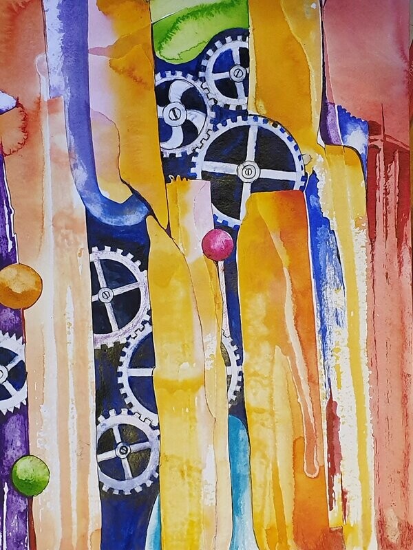 Hubert Havránek: inside the timemachine, Aquarell: 30 x 40 cm inkl. Passepartout 40 x 50 cm