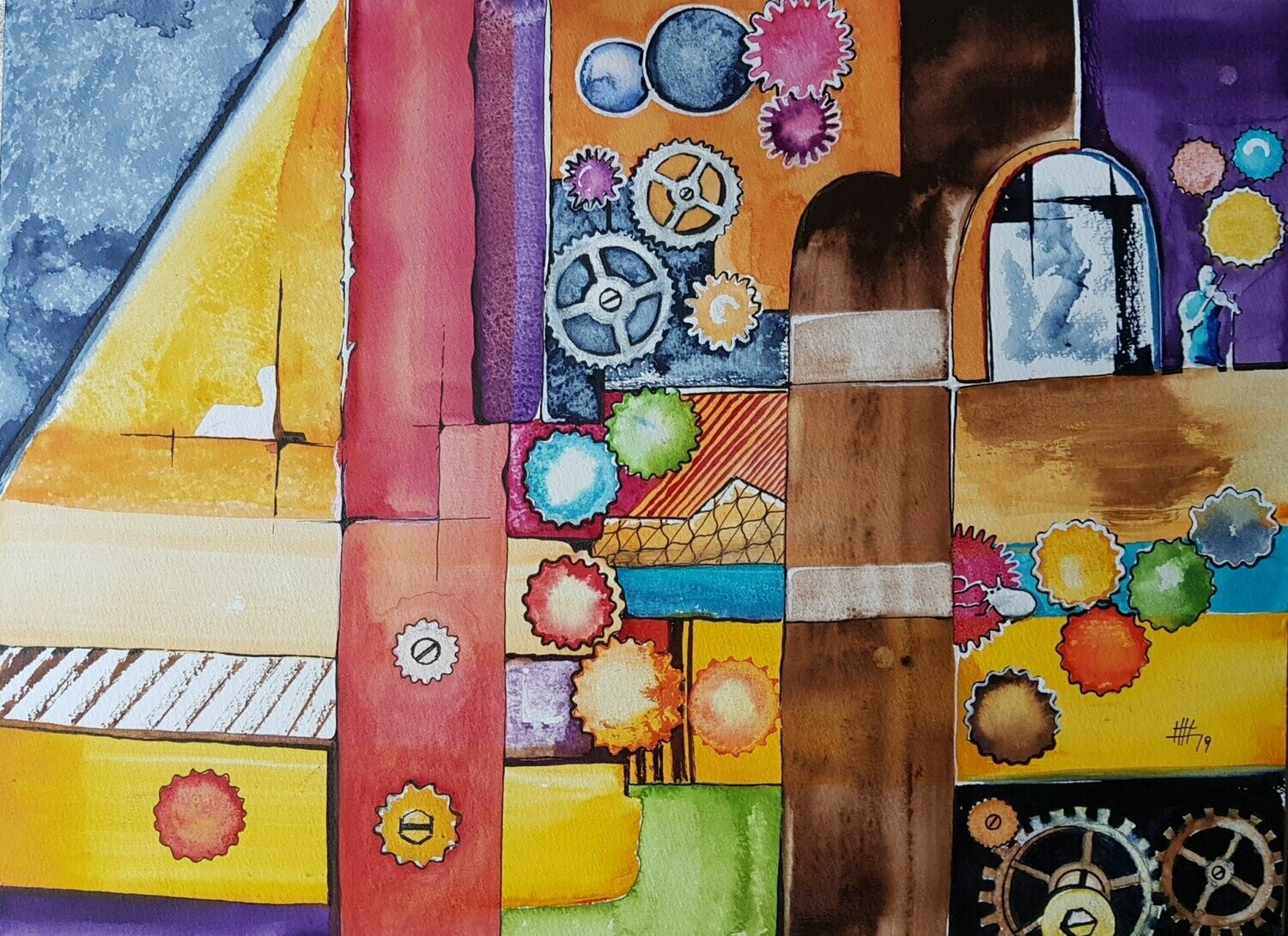 Hubert Havránek: inside the timemachine2, Aquarell: 30 x 40 cm inkl. Passepartout 40 x 50 cm