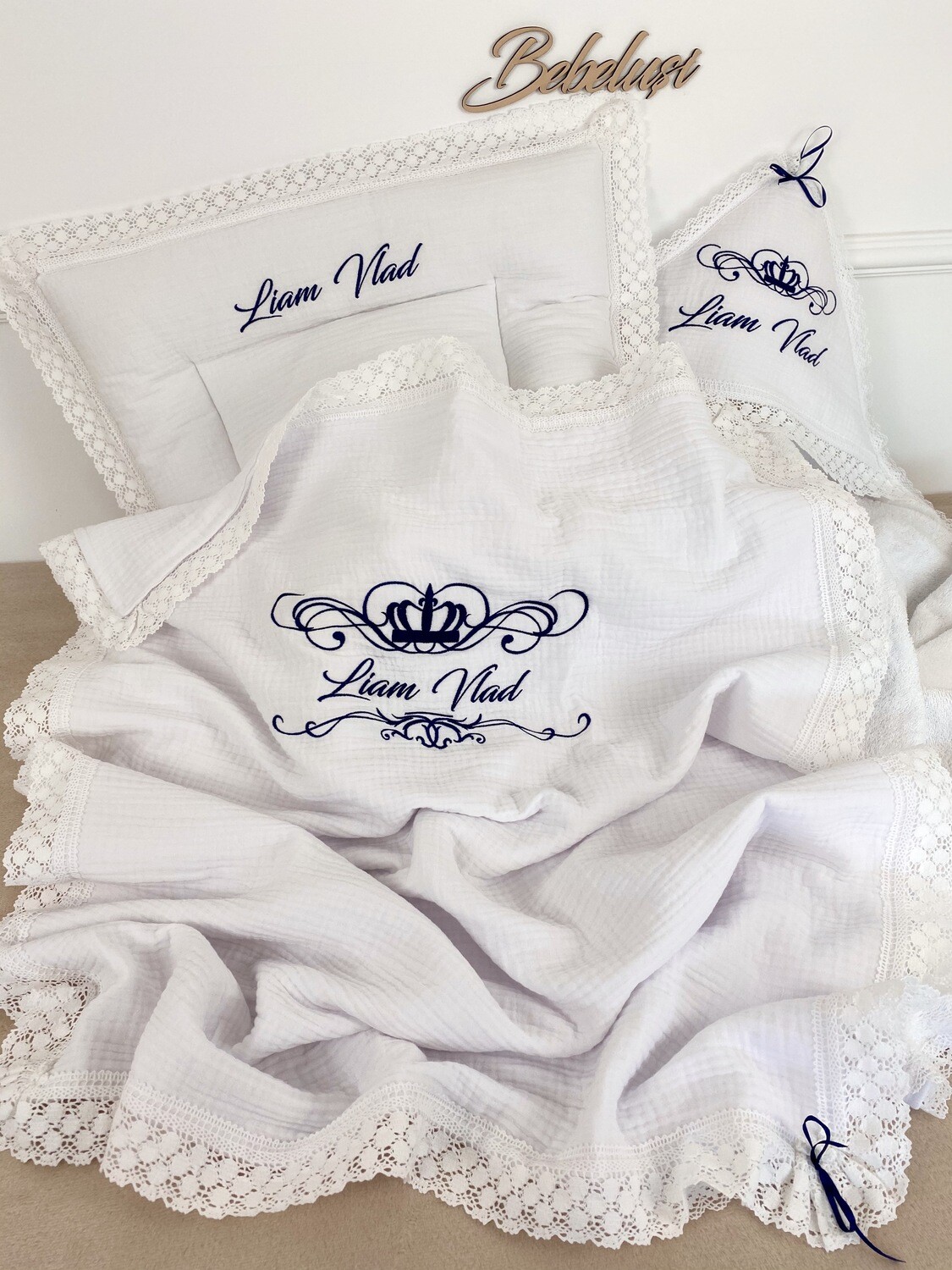 Set Cadou Botez Muselina Pure White