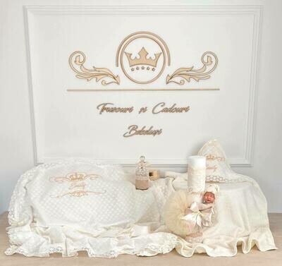 Trusou Botez Personalizat Bumbac Brodat Ivory - Set Biserica