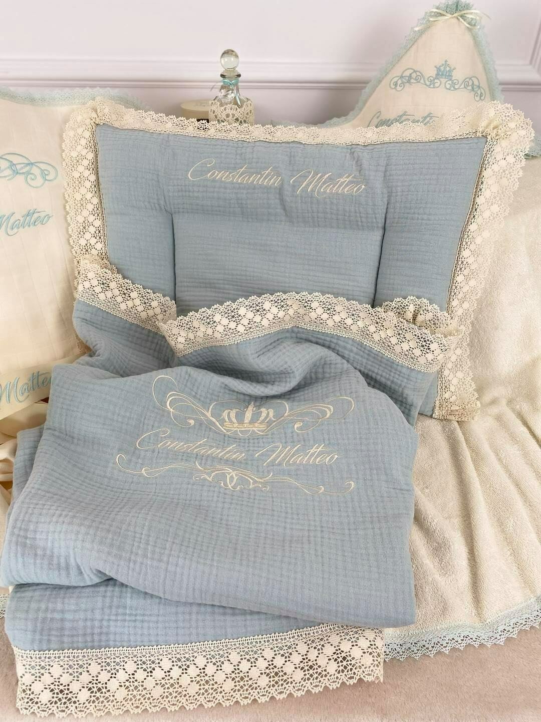 Trusou Botez Muselina Regal Aqua - Set Biserica