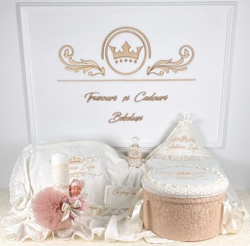 Trusou Botez Fluturasi pe Muselina - Set Biserica Premium