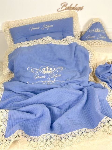 Set Cadou Botez Muselina Regal Blue