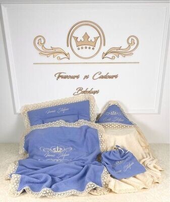 Set Cadou Botez Muselina Regal Blue