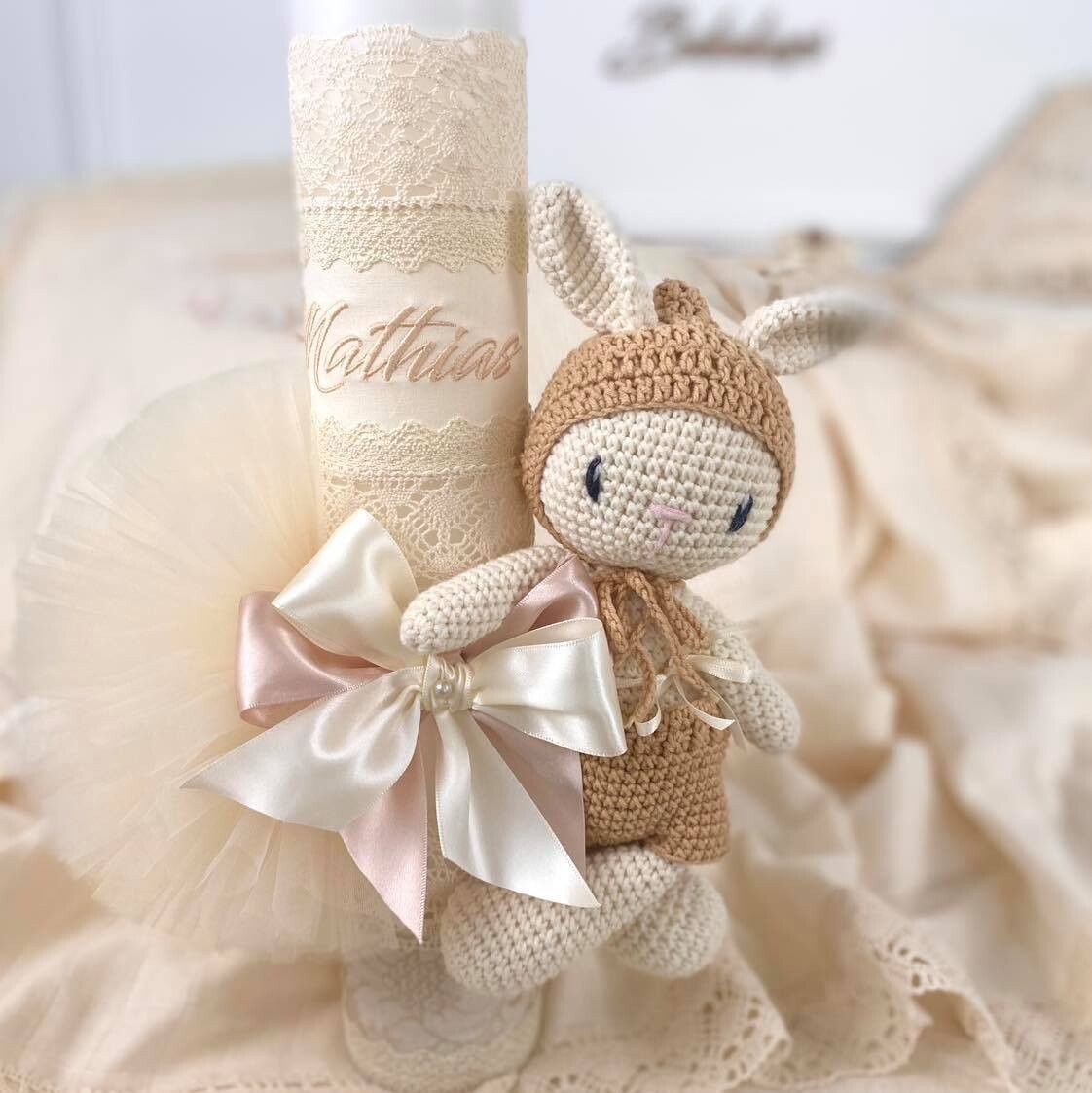 Trusou Botez Personalizat Simplu Cotton Flower - Set Biserica
