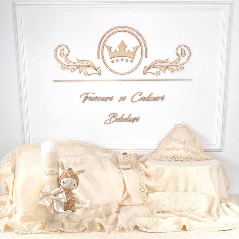 Trusou Botez Personalizat Simplu Cotton Flower - Set Biserica