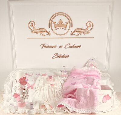 Trusou Botez Muselina Fluturi Lila - Set Biserica Personalizat