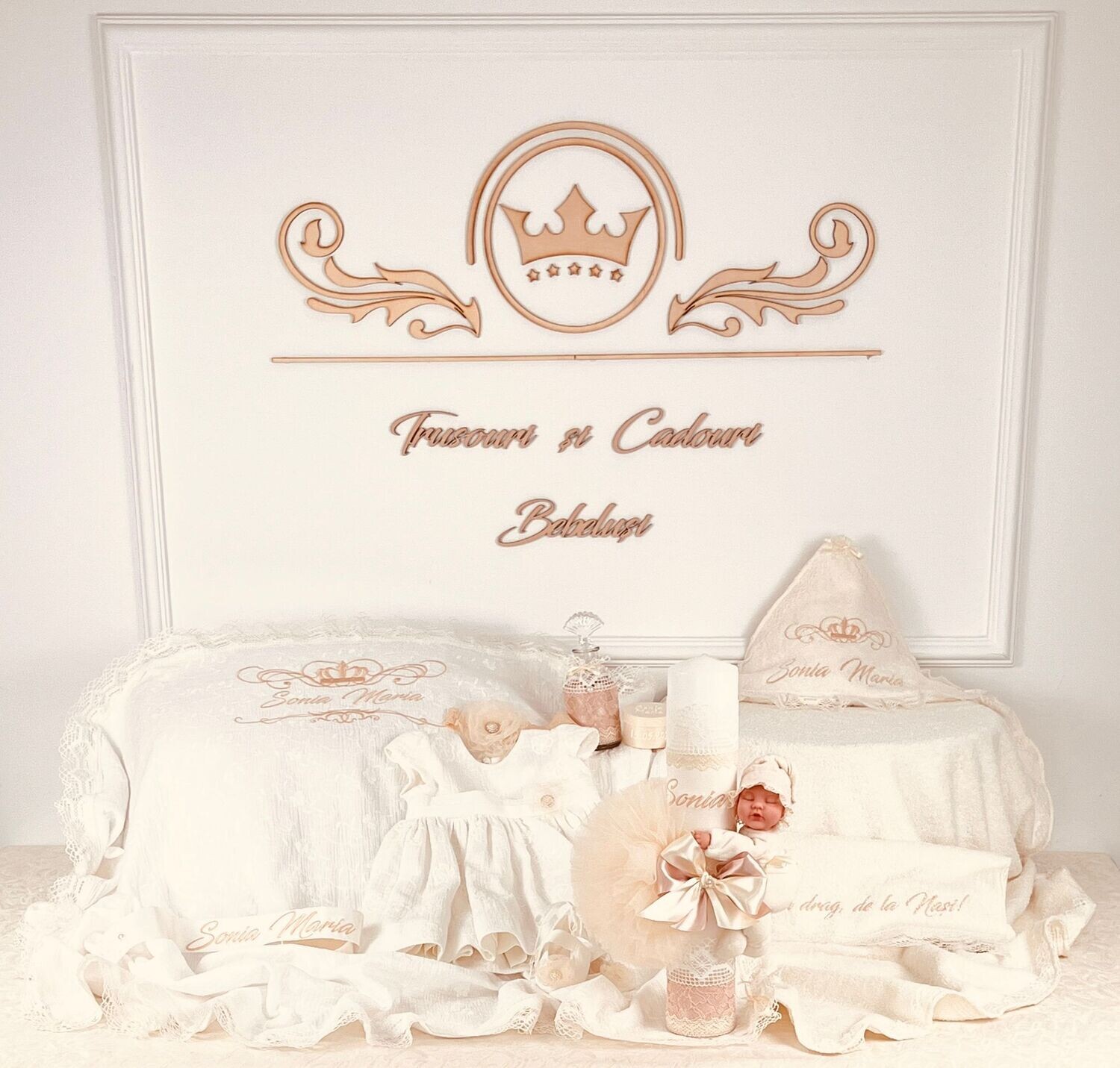Trusou Botez Personalizat Muslin Sonia - Set Biserica Premium