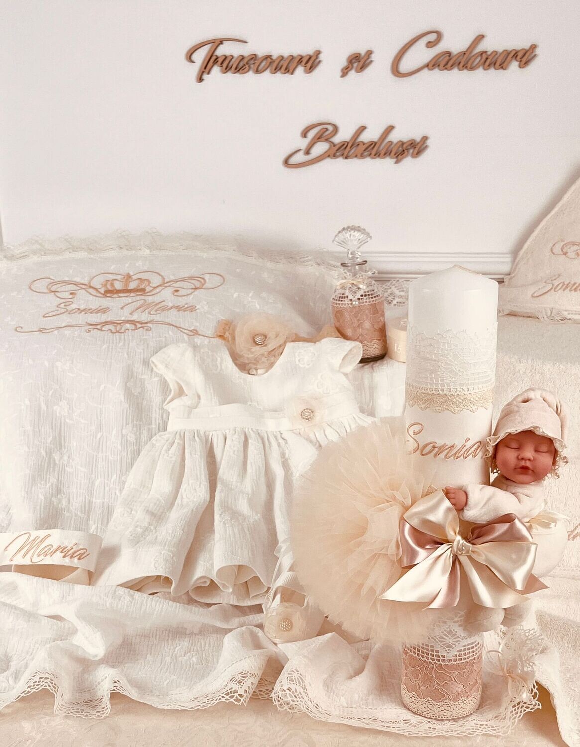 Trusou Botez Personalizat Muslin Sonia - Set Biserica Premium