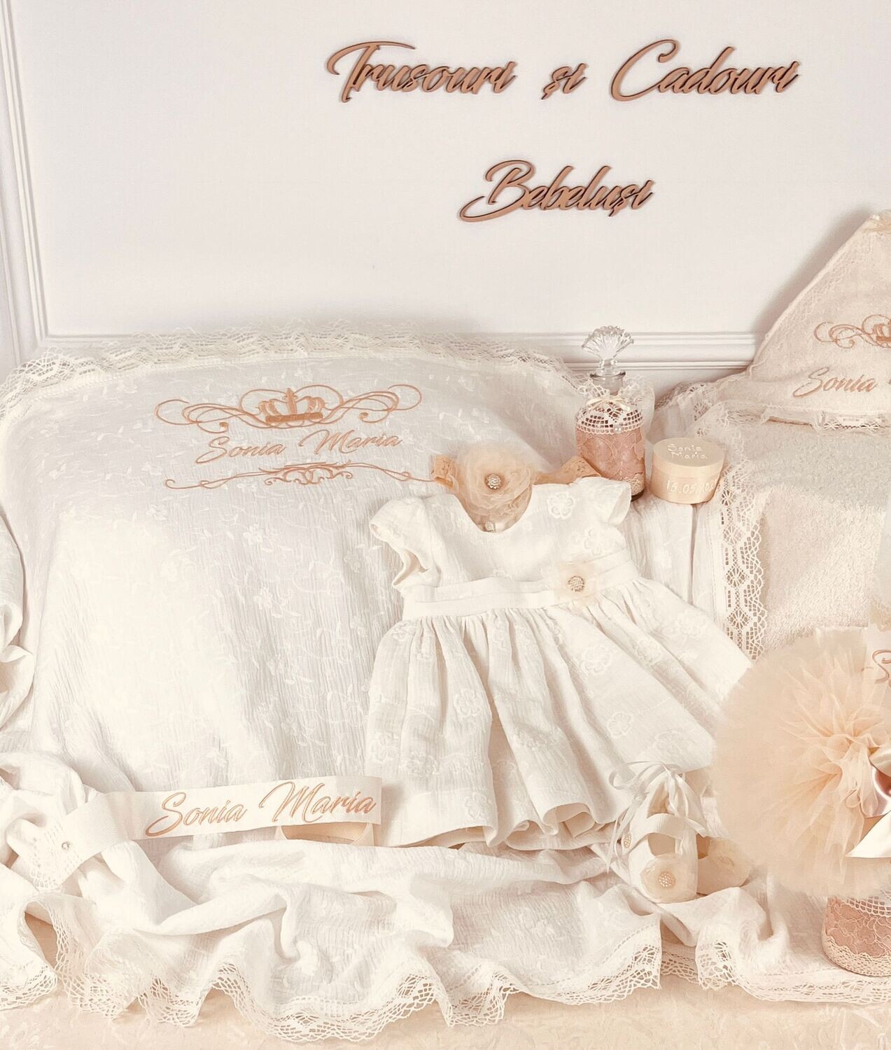 Trusou Botez Personalizat Muslin Sonia - Set Biserica Premium
