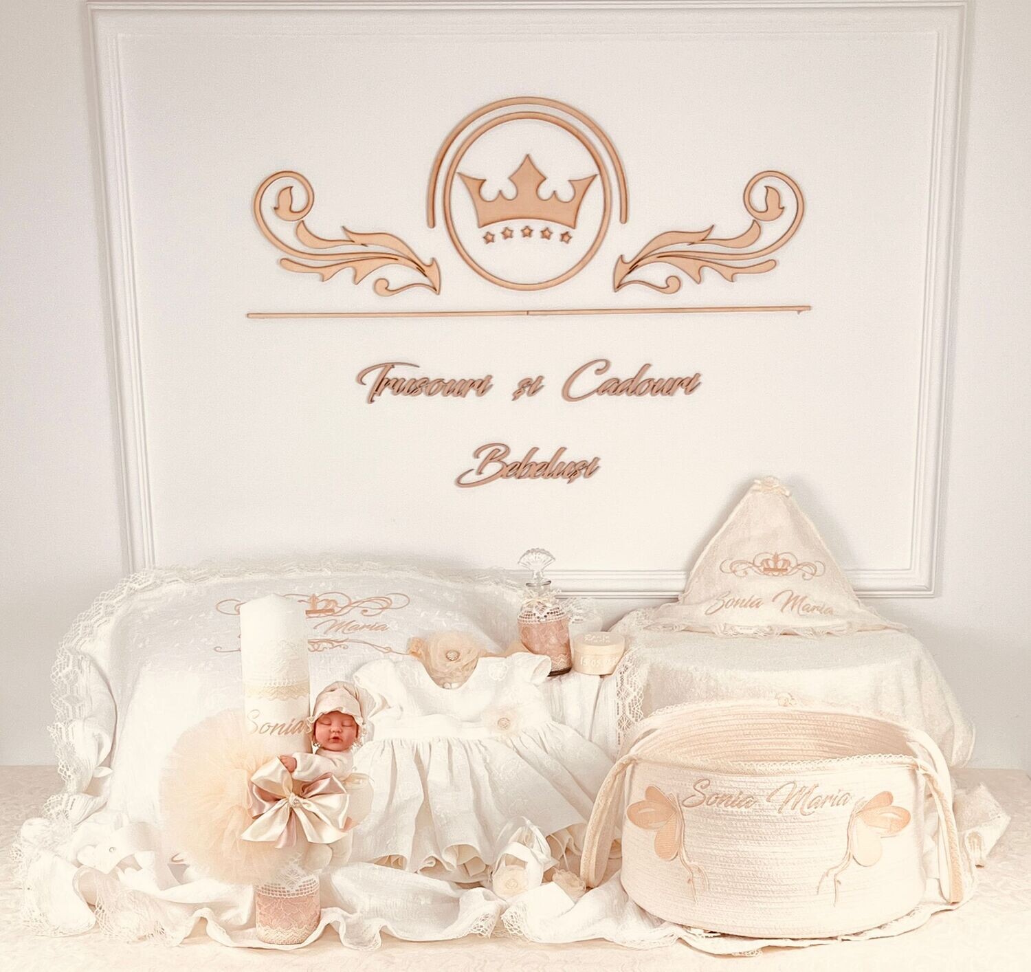 Trusou Botez Personalizat Muslin Sonia - Set Biserica Premium
